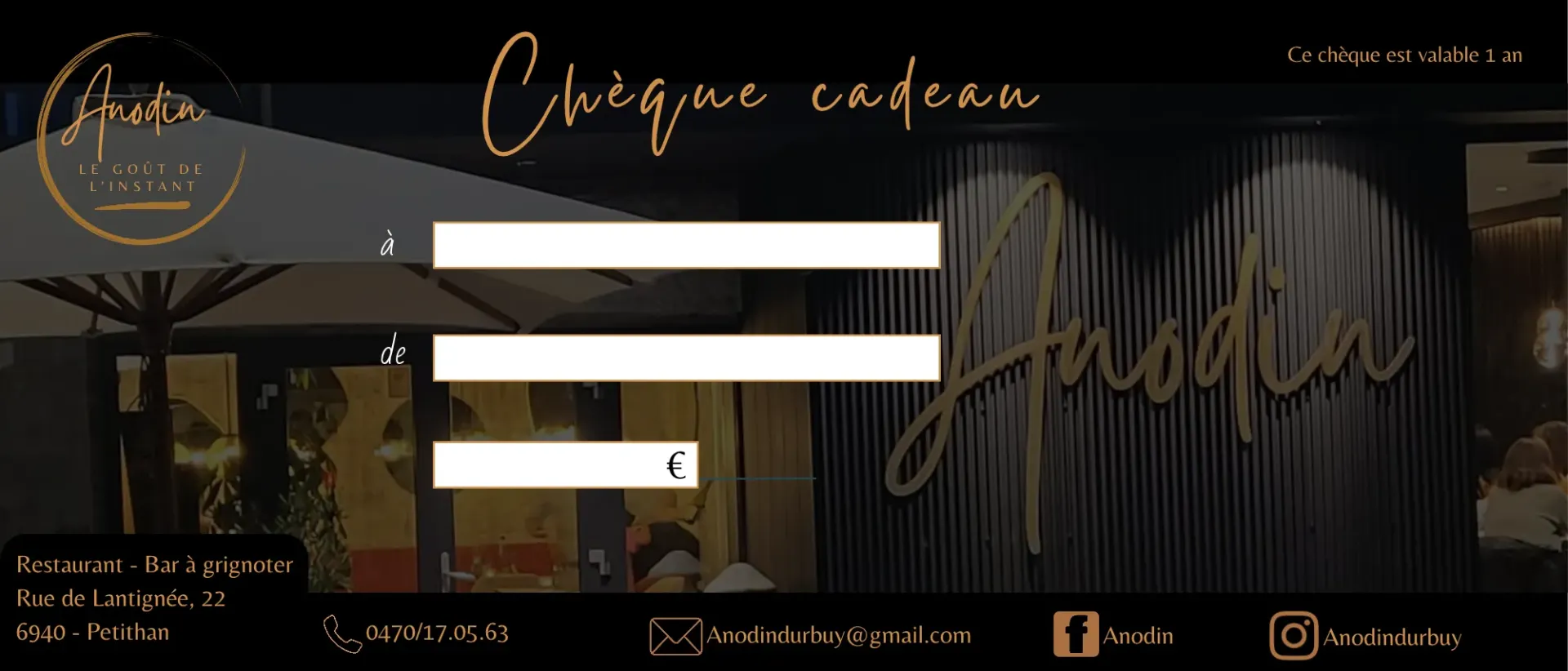 Chèque cadeau - Anodin - 200